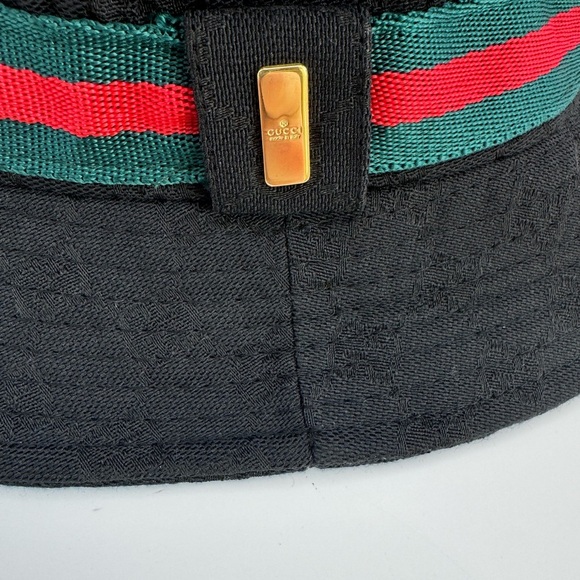 Gucci Black GG Monogram Bucket Hat Web Stripe Logo Made in Italy main image 4
